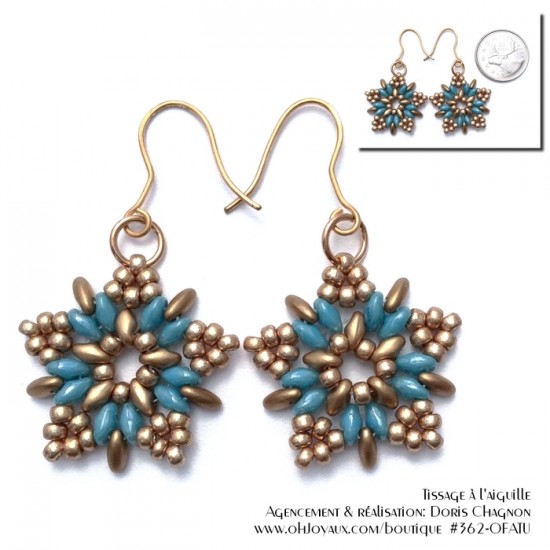Boucles d'oreilles Feux d'artifice en turquoise et champagne