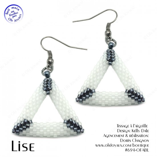 Boucles d'oreilles Lise triangulaires en blanc et noir