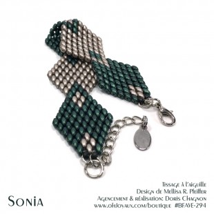 Bracelet Sonia en vert et café crème