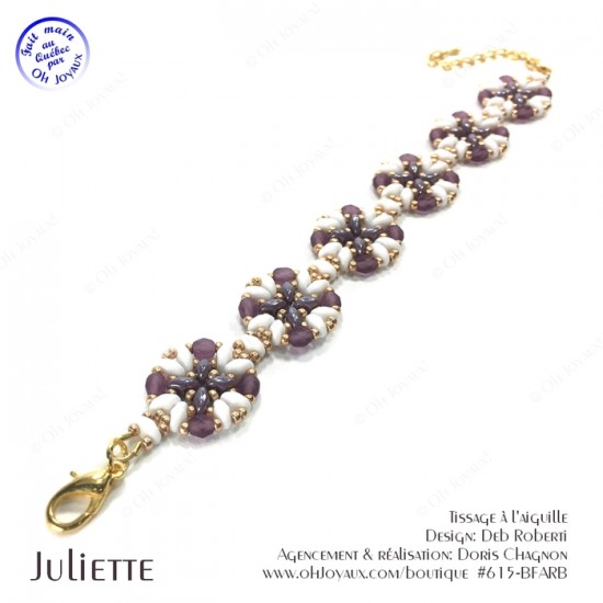 Bracelet Juliette de couleur blanc, améthyste et doré