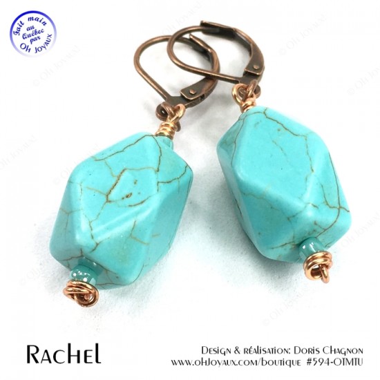 Boucles d'oreilles Rachel en turquoise et cuivré