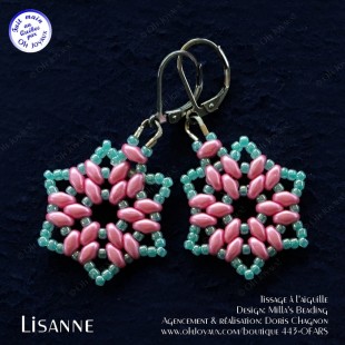 Boucles d'oreilles Lisanne en rose et turquoise