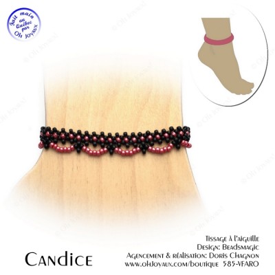 Bracelet de cheville Candice noir et rouge
