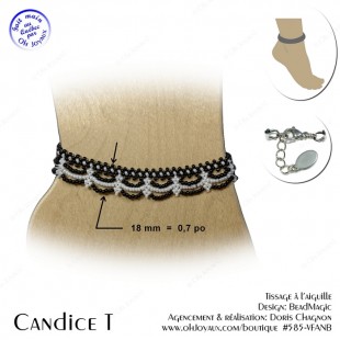 Bracelet de cheville Candice T noir et blanc
