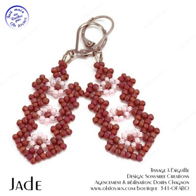 Boucles d'oreilles Jade en bourgogne et rose