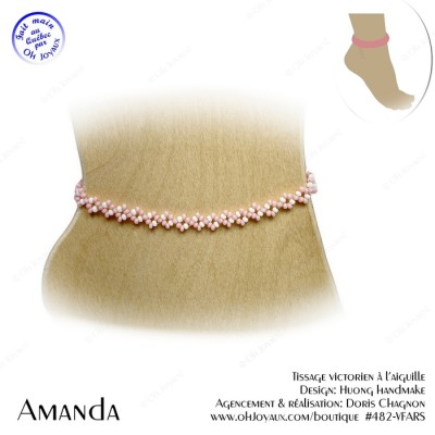 Bracelet de cheville Amanda en rose et blanc