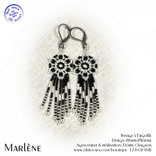 Boucles d'oreilles Marlène en noir et blanc...