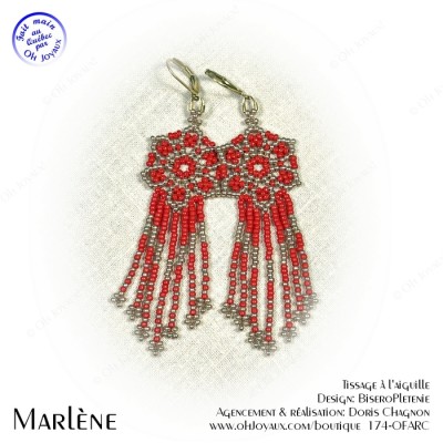 Boucles d'oreilles Marlène en rouge et champagne