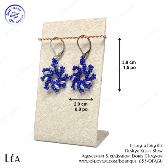 Boucles d'oreilles Léa en gris argenté et bleu royal