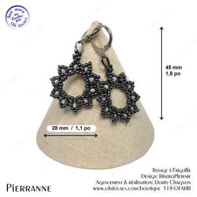 Boucles d'oreilles Pierranne en hématite et blanc