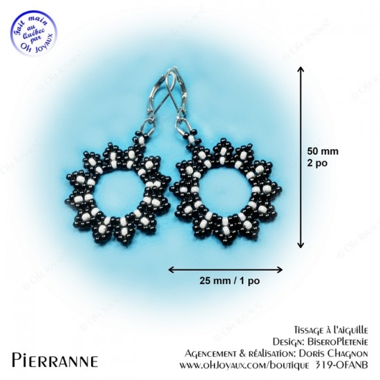 Boucles d'oreilles Pierranne noir et en blanc