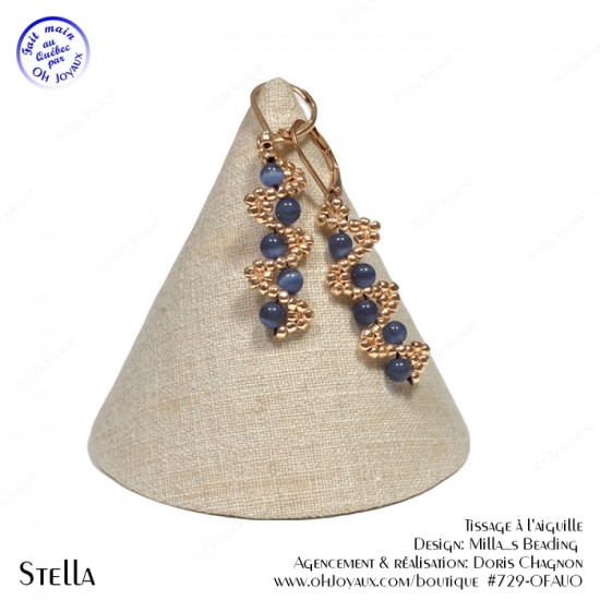 Boucles d'oreilles Stella en champagne et bleu