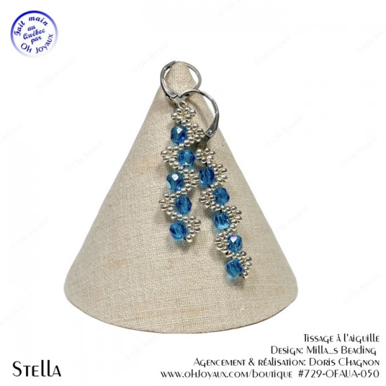 Boucles d'oreilles Stella en argenté et bleu