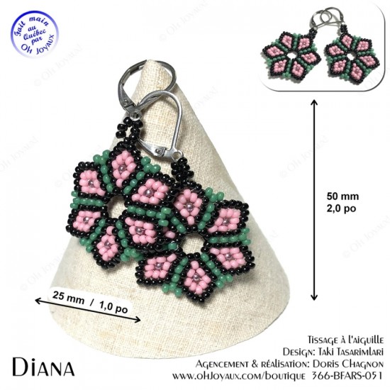 Boucles d'oreilles Diana en rose et vert