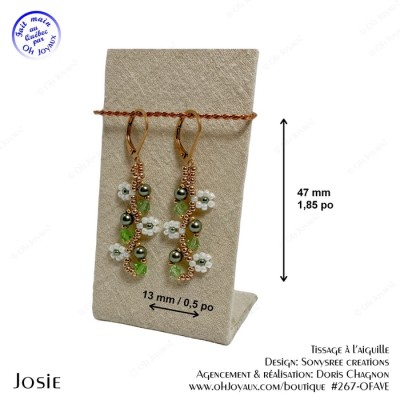 Boucles d'oreilles Josie en vert mousse et blanc