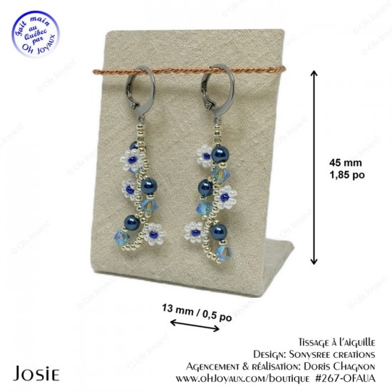 Boucles d'oreilles Josie en bleu, blanc et argenté