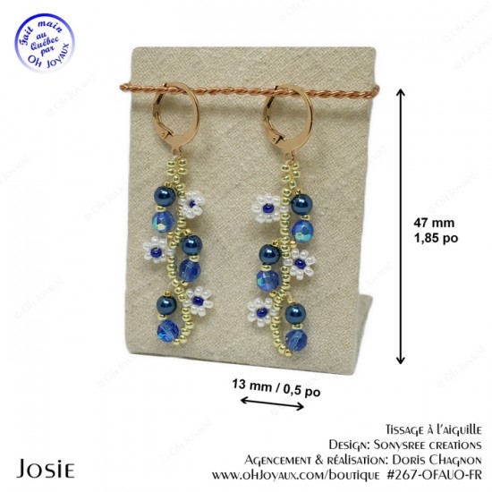 Boucles d'oreilles Josie en bleu, blanc et doré pâle 47mm