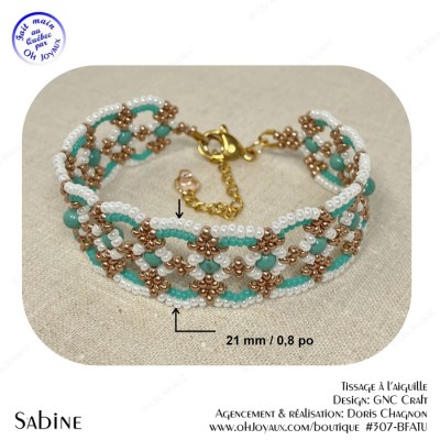 Bracelet Sabine en turquoise, blanc et or antique 
