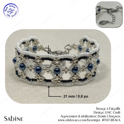 Bracelet Sabine en marine, blanc et argenté