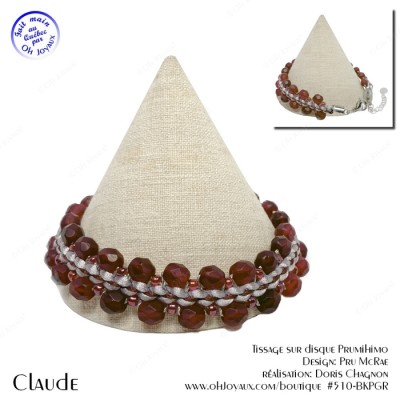 Bracelet unisexe Claude en bourgogne et argenté
