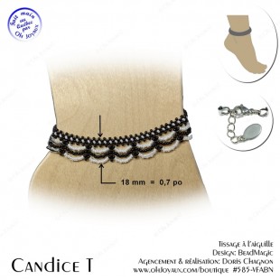 Bracelet de cheville Candice T blanc et noir