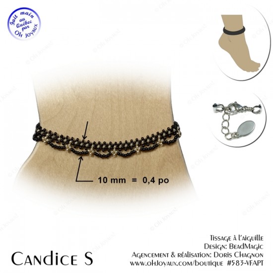 Bracelet de cheville Candice S de couleur noire et platine