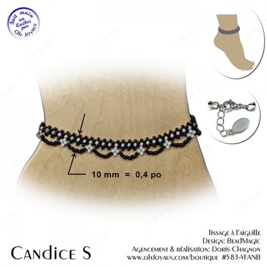 Bracelet de cheville Candice S noir et blanc
