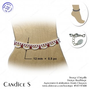 Bracelet de cheville Candice S blanc et rouge