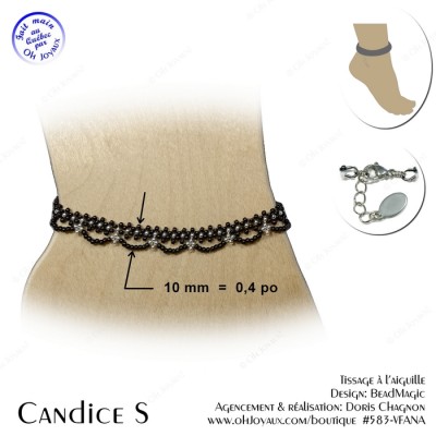 Bracelet de cheville Candice S noir et argenté