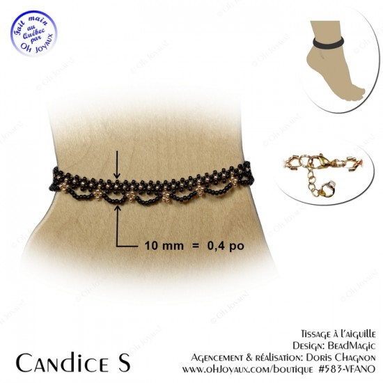Bracelet de cheville Candice S noir et doré