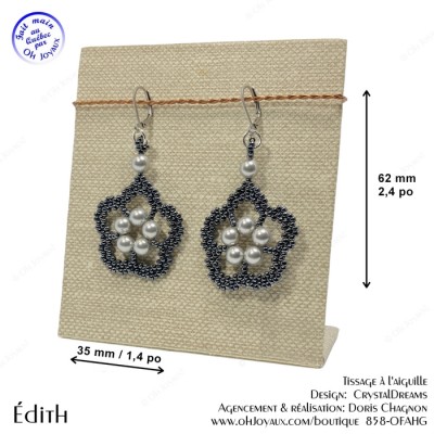 Boucles d'oreilles Édith hématite et gris
