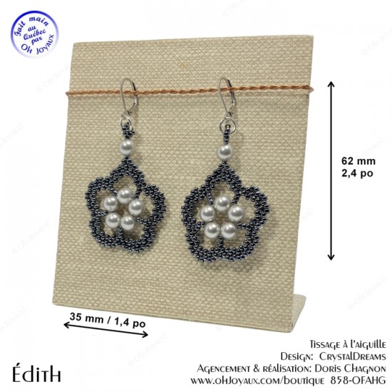 Boucles d'oreilles Édith hématite et gris