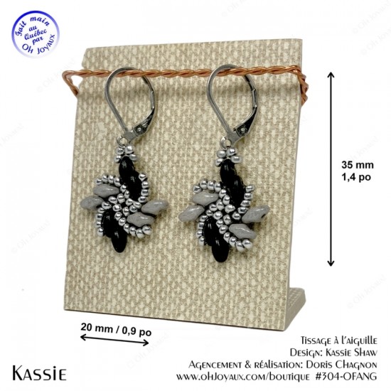 Boucles d'oreilles Kassie en noir, gris et argenté