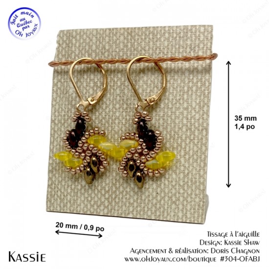 Boucles d'oreilles Kassie en brun, jaune-vert et champagne