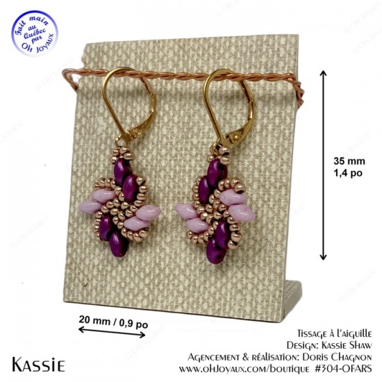 Boucles d'oreilles Kassie en bourgogne, rose et champagne