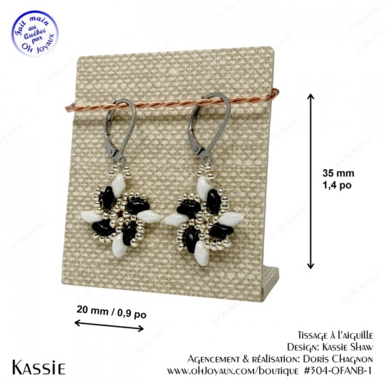 Boucles d'oreilles Kassie en noir, blanc et argenté