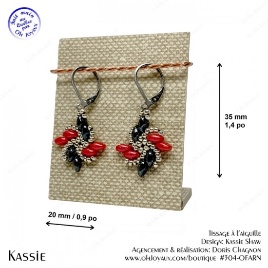 Boucles d'oreilles Kassie en noir, rouge et argenté