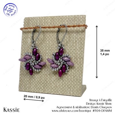 Boucles d'oreilles Kassie en bourgogne et magenta...