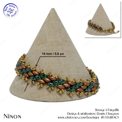 Bracelet Ninon en cuivré, vert et champagne
