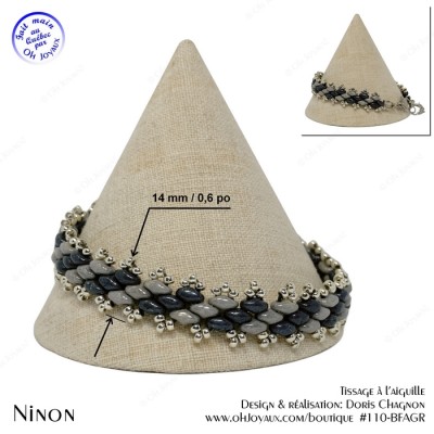 Bracelet Ninon en gris argenté et noir