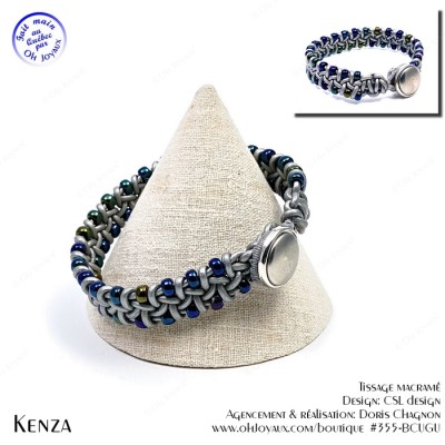 Bracelet Kenza en cuir argenté et perles marine