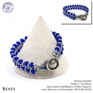 Bracelet Kenza en cuir argenté et perles marine...