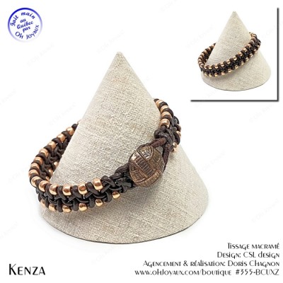 Bracelet Kenza en cuir brun et perles dorées