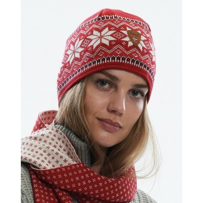 Dale of Norway - Bonnet en laine mérinos GARMISH - Rouge/blanc