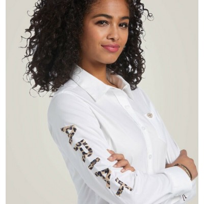 ARIAT - Chemise Team Kirby Stretch, blanc avec logo léopard