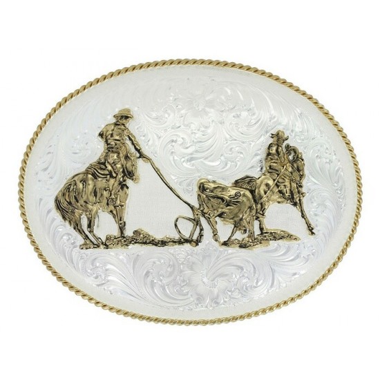 MONTANA SILVERSMITH - Boucle de ceinture Silver Engraved Team Ropers