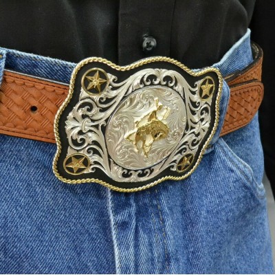 MONTANA SILVERSMITH - Boucle de ceinture Scalloped Sheridan Bronc Rider