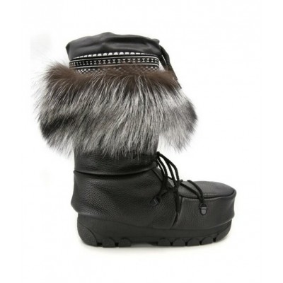 Bilodeau - Bottes MUKLUK - Cuir et Renard Argenté...