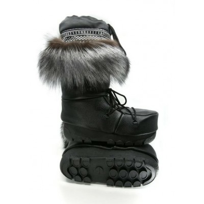 Bilodeau - Bottes MUKLUK - Cuir et Renard Argenté 