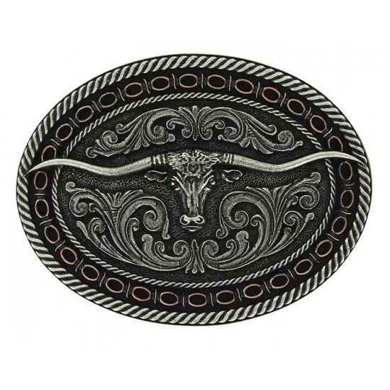 MONTANA SILVERSMITH - Boucle de ceinture Two Tone Round Barbed Longhorn